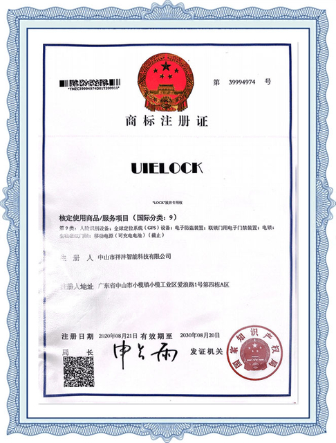 Trademark registration certificate