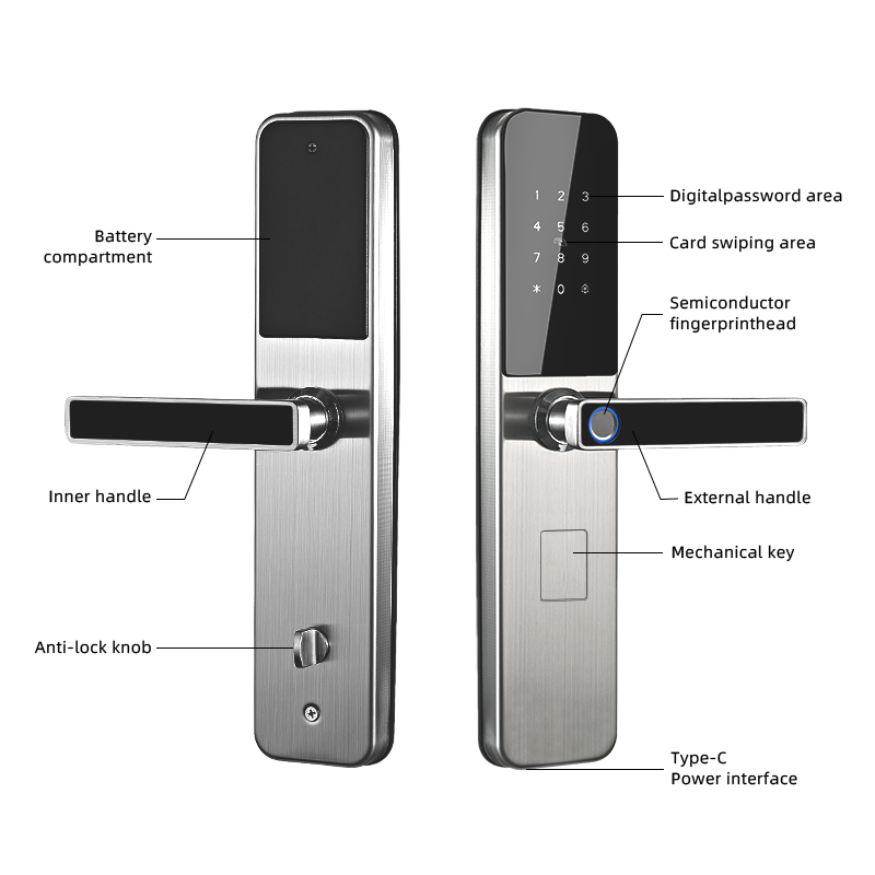 VXF-8 Stainless Steel Smart Fingerprint Door Lock for Home