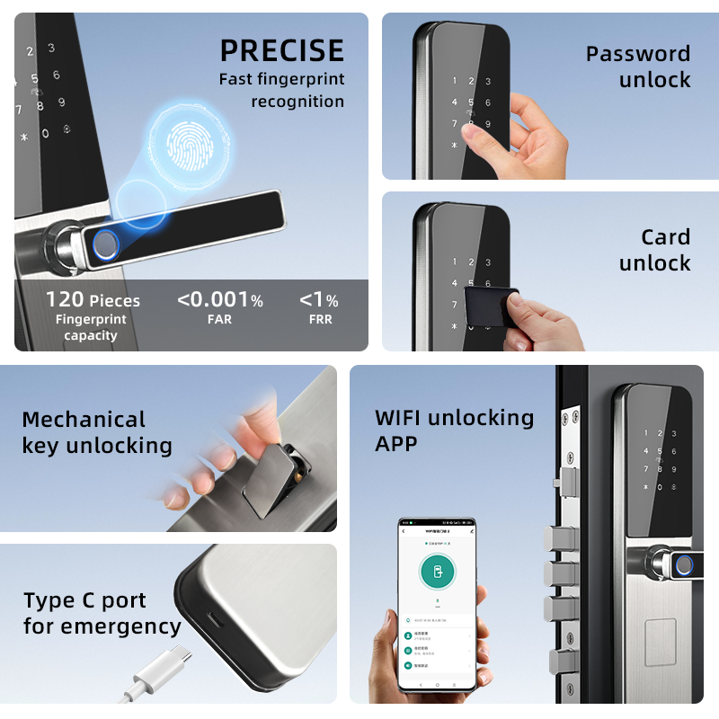 VXF-8 Stainless Steel Smart Fingerprint Door Lock for Home
