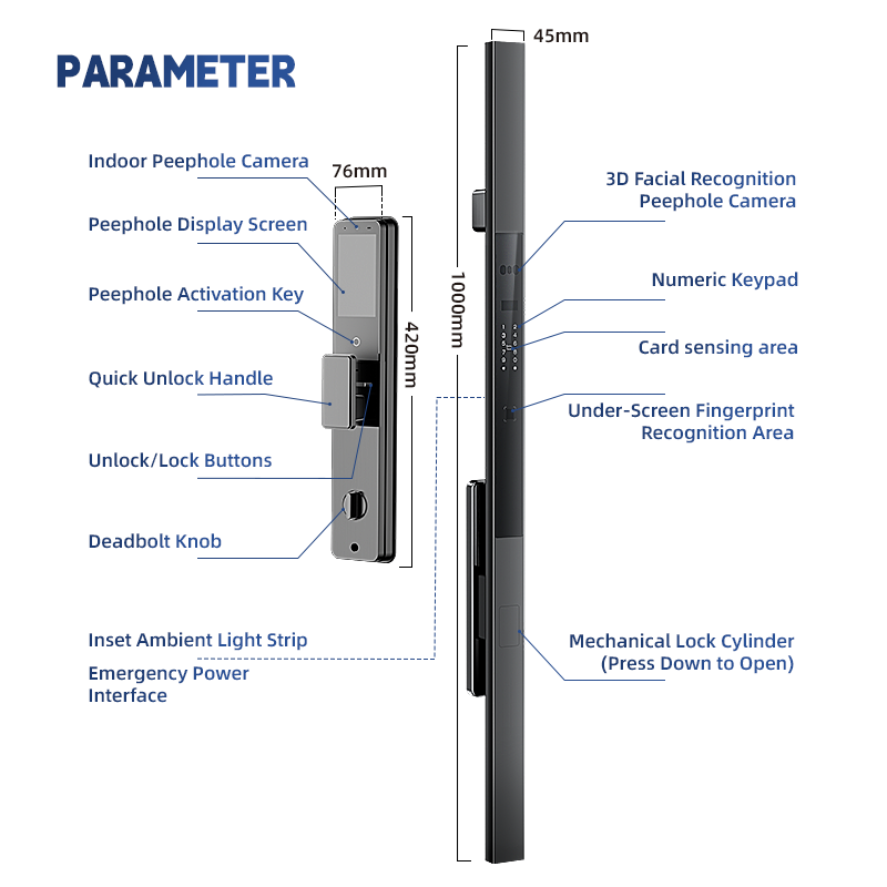 VXF-9 Max 3D Face Palm Vein Recognition Smart Large Handle Door Lock