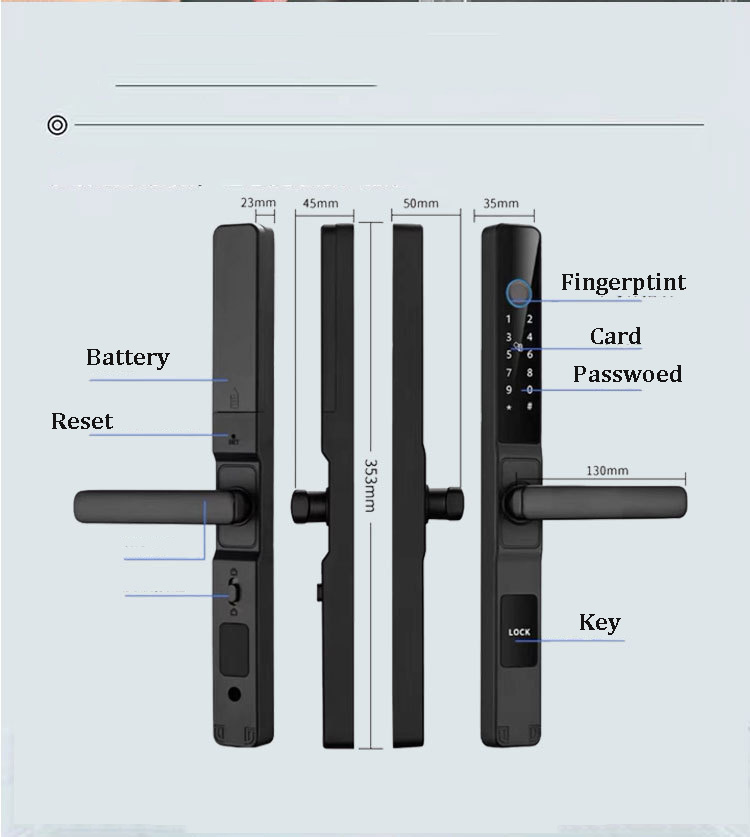 QW-DQA6Q Aluminum Steel Double Side Sliding Smart Door Lock with Fingerprint