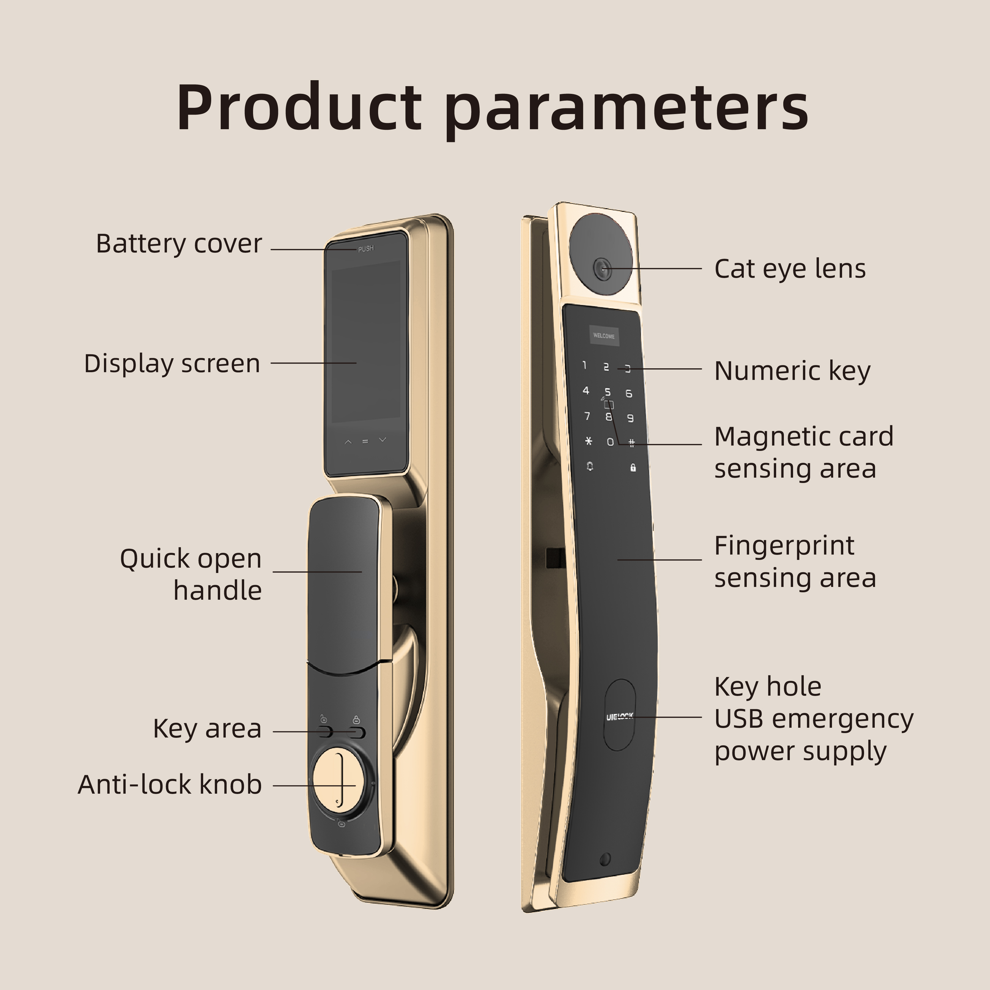 QB80 Front Door Password Smart Lock With Finger Vein and 3d face