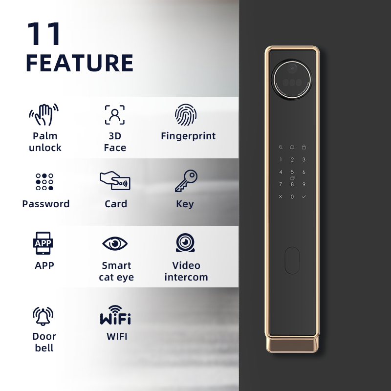 Q61 3D Face Recognition Palm Vein Visual Intercom Smart Door Lock